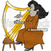 Female African American Harpist Playing the Harp  Clipart Picture © djart #6025