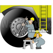 Repairman Putting a New Tire On a Huge Truck Clipart Picture © djart #6026