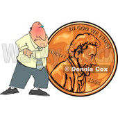 Cheapskate Businessman Pushing a Copper Penny Clipart Picture © djart #6032