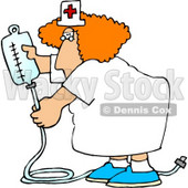 Nurse Preparing an Intravenous Drip for a Hospitalized Patient Clipart Picture © djart #6046