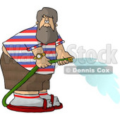 Fat Man with a Beard Spraying Water from a Garden Hose Clipart Picture © djart #6053