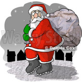 Santa Claus Carrying Toy Bag to Town Clipart Picture © djart #6086