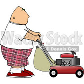Fat Bald Man Mowing Lawn Clipart Picture © djart #6093