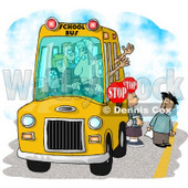 Elementary School Children Waiting For a Bus Driver to Signal For Them to Cross a Street Clipart © djart #6109