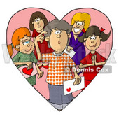 Confused Boy on Valentines Day, Surrounded by Girls That Have a Crush on Him Clipart © djart #6112