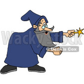 Wizard Man in a Blue Gown, Pointing His Magic Wand Clipart © djart #6125
