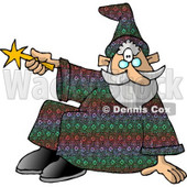 Sitting Wizard Man Pointing His Magic Wand Clipart © djart #6126