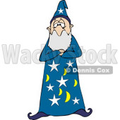 Bearded Wizard Man in a Star and Moon Patterned Hat and Gown, Standing With His Arms Crossed Clipart © djart #6127
