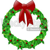 Christmas Wreath With a Red Bow, Holly and Berries Clipart Illustration © djart #6129