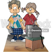 Brother and Sister Watching Tv Together Clipart Picture © djart #6141