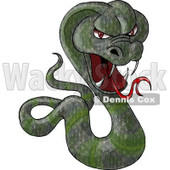 Green Cobra Snake Baring its Fangs and Forked Tongue Clipart Picture © djart #6146