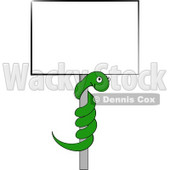 Green Snake Coiled on a Pole to a Blank Sign Clipart Picture © djart #6147