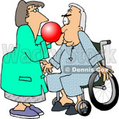 Female Nurse Giving a Male Senior Patient in a Wheelchair a Test With a Respiratory Therapy Balloon Clipart Picture © djart #6154