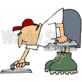 Royalty-free (RF) Clipart Illustration of a Cement Finisher Man Bending Over And Using Tools To Smooth The Top © djart #61895