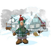 Man in Winter Clothes, Standing by a House With a Dog and Hot Chocolate Stand Clipart © djart #6204