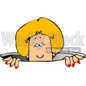 Blond Lady With Red Nails Peeking Out of a Hole Clipart Picture © djart #6205