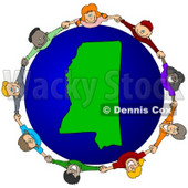 Royalty-Free (RF) Clipart Illustration of a Circle Of Children Holding Hands Around A Mississippi Globe © djart #62077
