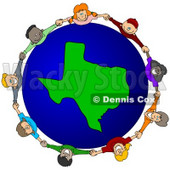 Royalty-Free (RF) Clipart Illustration of a Circle Of Children Holding Hands Around A Texas Globe © djart #62084
