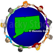 Royalty-Free (RF) Clipart Illustration of a Circle Of Children Holding Hands Around A Connecticut Globe © djart #62087