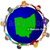 Royalty-Free (RF) Clipart Illustration of a Circle Of Children Holding Hands Around An Ohio Globe © djart #62088