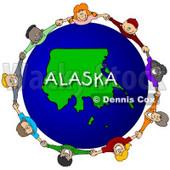 Royalty-Free (RF) Clipart Illustration of Children Holding Hands In A Circle Around An Alaska Globe © djart #62092