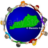 Royalty-Free (RF) Clipart Illustration of a Circle Of Children Holding Hands Around A Kentucky Globe © djart #62093