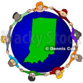 Royalty-Free (RF) Clipart Illustration of a Circle Of Children Holding Hands Around An Indiana Globe © djart #62095