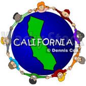 Royalty-Free (RF) Clipart Illustration of Children Holding Hands In A Circle Around A California Globe © djart #62099