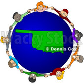 Royalty-Free (RF) Clipart Illustration of a Circle Of Children Holding Hands Around An Oklahoma Globe © djart #62101