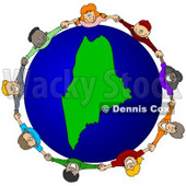 Royalty-Free (RF) Clipart Illustration of a Circle Of Children Holding Hands Around A Maine Globe © djart #62113