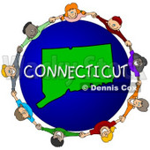 Royalty-Free (RF) Clipart Illustration of Children Holding Hands In A Circle Around A Connecticut Globe © djart #62114