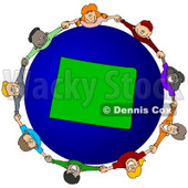 Royalty-Free (RF) Clipart Illustration of a Circle Of Children Holding Hands Around A Wyoming Globe © djart #62116