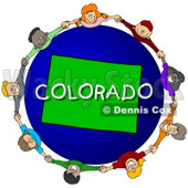 Royalty-Free (RF) Clipart Illustration of Children Holding Hands In A Circle Around A Colorado Globe © djart #62121