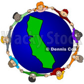 Royalty-Free (RF) Clipart Illustration of a Circle Of Children Holding Hands Around A California Globe © djart #62122