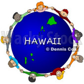 Royalty-Free (RF) Clipart Illustration of Children Holding Hands In A Circle Around A Hawaii Globe © djart #62124