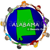 Royalty-Free (RF) Clipart Illustration of Children Holding Hands In A Circle Around An Alabama Globe © djart #62126