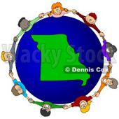 Royalty-Free (RF) Clipart Illustration of a Circle Of Children Holding Hands Around A Missouri Globe © djart #62128