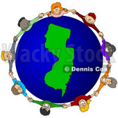 Royalty-Free (RF) Clipart Illustration of a Circle Of Children Holding Hands Around A New Jersey Globe © djart #62129