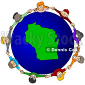 Royalty-Free (RF) Clipart Illustration of a Circle Of Children Holding Hands Around A Wisconsin Globe © djart #62131