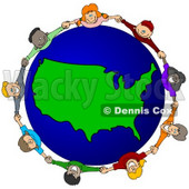 Royalty-Free (RF) Clipart Illustration of a Circle Of Children Holding Hands Around A USA Globe © djart #62132