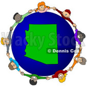 Royalty-Free (RF) Clipart Illustration of a Circle Of Children Holding Hands Around An Arizona Globe © djart #62133
