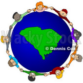 Royalty-Free (RF) Clipart Illustration of a Circle Of Children Holding Hands Around A South Carolina Globe © djart #62137