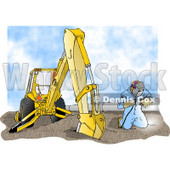 Man Welding On a Metal Pipeline Line Beside a Construction Tractor Clipart Picture © djart #6226