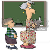 Female Teacher and Male Student Standing in Front of a Blank Chalkboard in a Classroom Clipart Picture © djart #6237