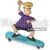 Blond Boy on a Skateboard That Has a Puzzle Pattern Clipart Picture © djart #6241
