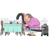Lazy House Wife Using a Vacuum To Suck Everything Off the Dinner Table so She Doesn't Have to Clean Clipart Picture © djart #6246