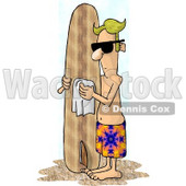 Blond Male Surfer Dude Polishing His Surfboard on a Beach Clipart Picture © djart #6252