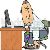 Tired Businessman Sitting at Computer Desk - Royalty-free Clipart Illustration © djart #6261