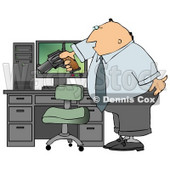 Angry Businessman Pointing a Gun at His Computer Tower - Royalty-free Clipart Illustration © djart #6262