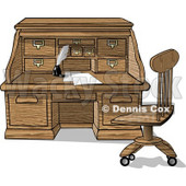 Wooden Roll Top Desk With Papers and Ink Clipart Picture © djart #6269